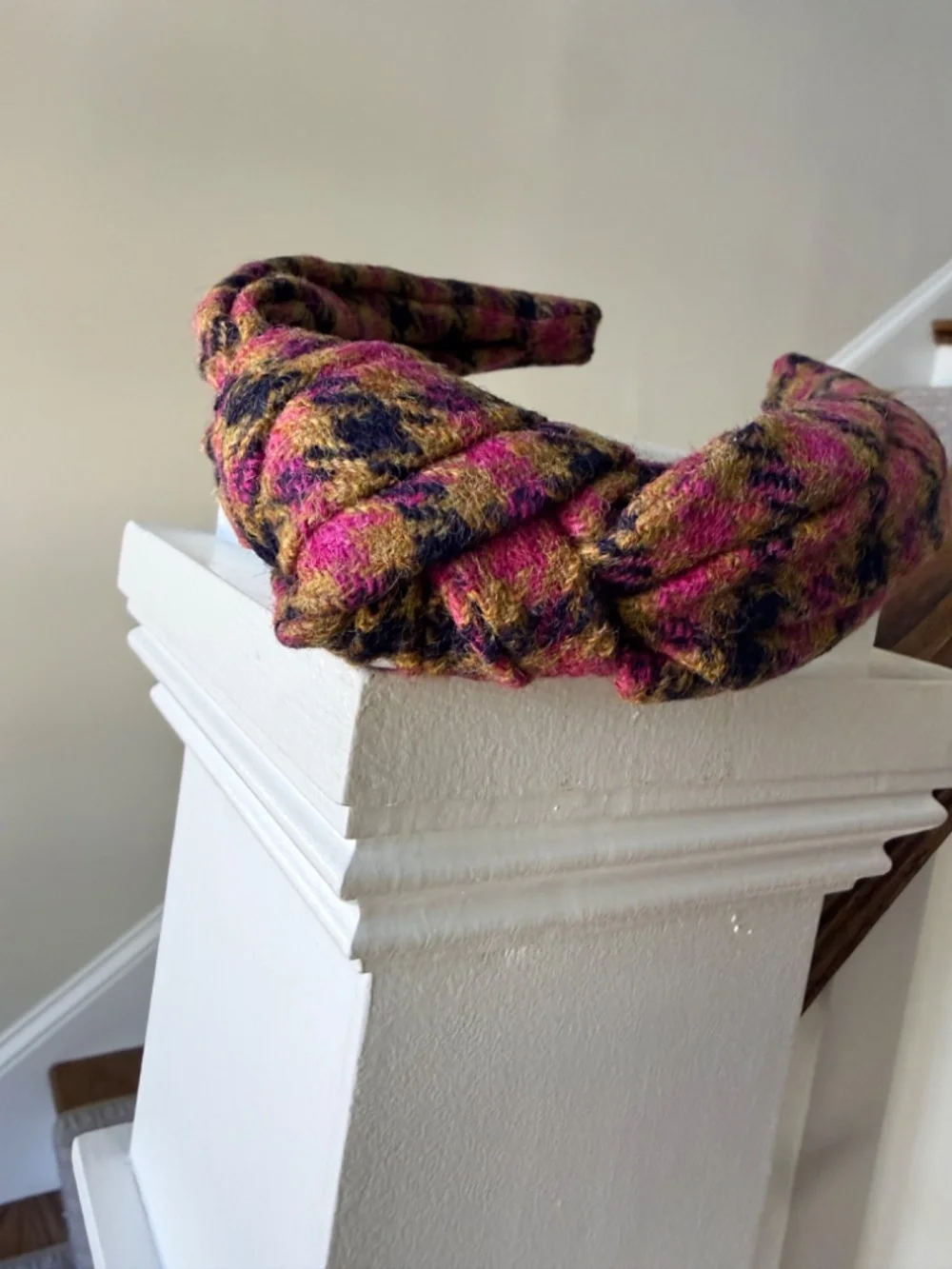 J. Crew  Pink Plaid Wool  Turban Headband